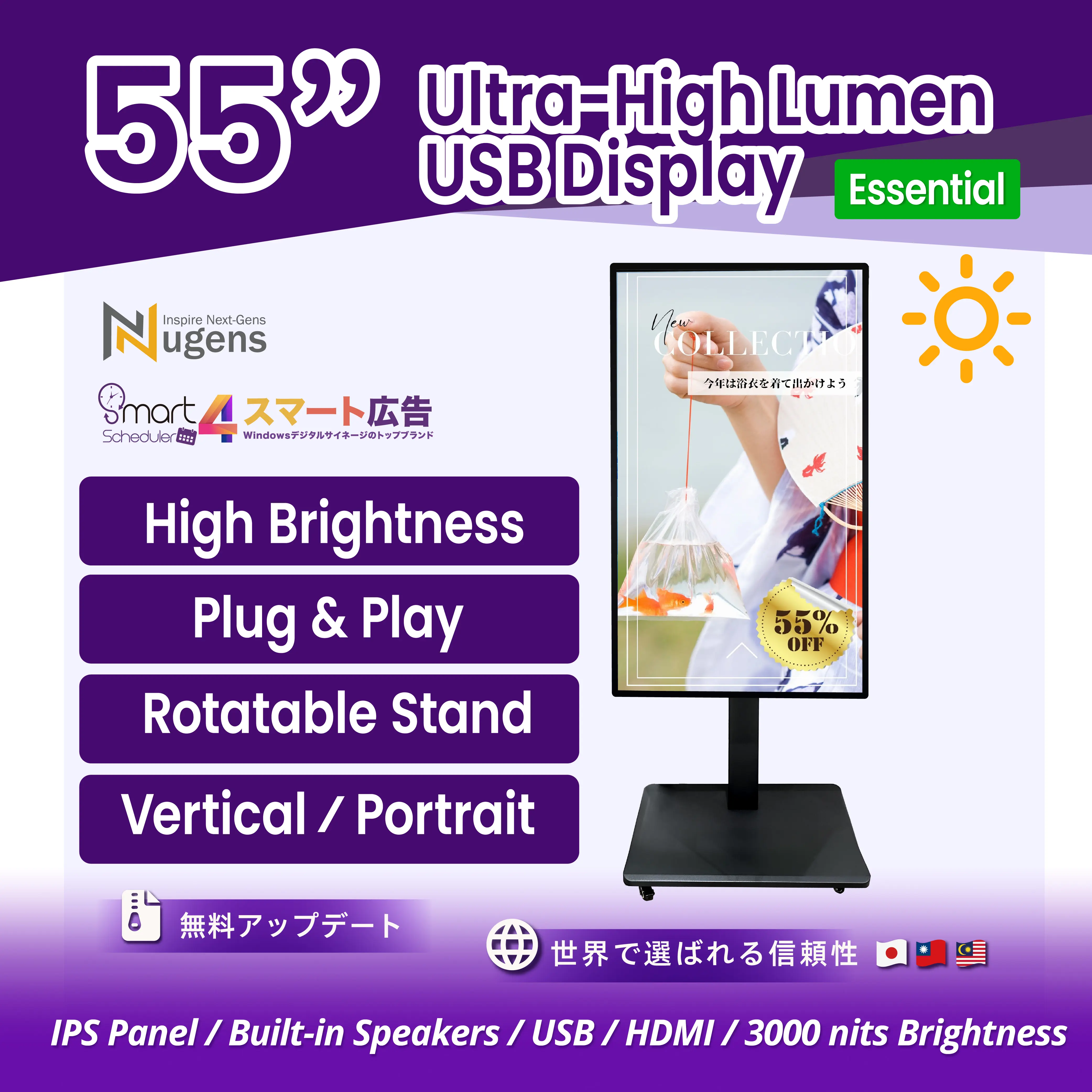 55 inch Ultra-High Lumen Digital Signage Display