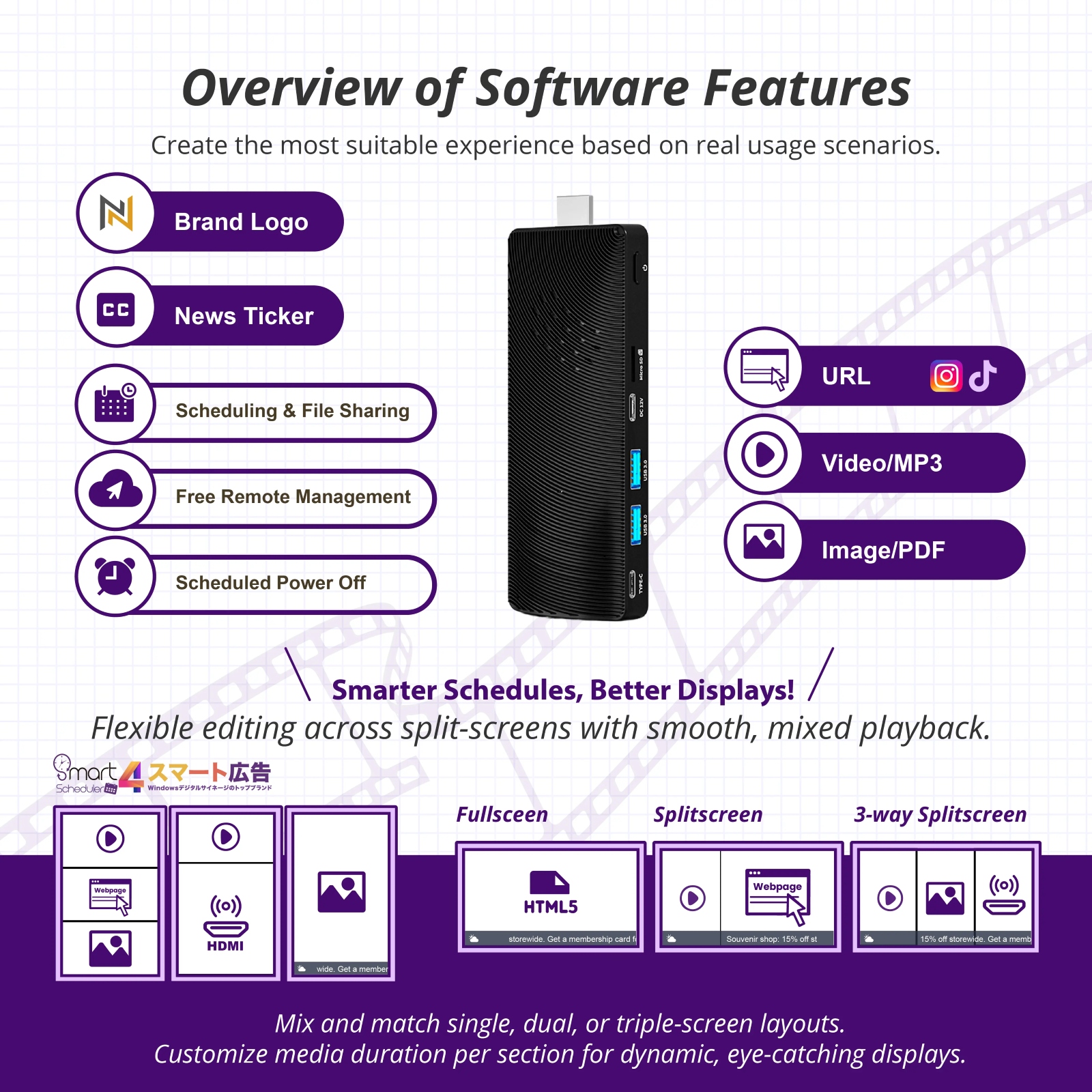 Overview of Software Features, Flexible editing across split-screens with smooth, mixed playback.  
